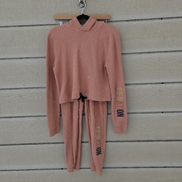PE Nation Rebound waffle knit hoodie and joggers set in coral XS - Picture 1 of 10